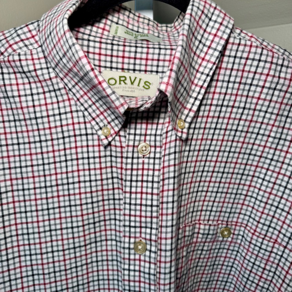 ORVIS Mens Long Sleeve Button Down Plaid Shirt XL 100 Percent Cotton‎